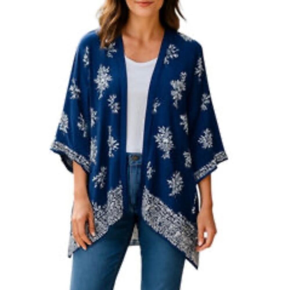 Do Everything In Love One Size Blue Floral Kimono or Swim Cover Up | GUC